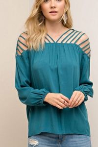 Teal Long Sleeve Strappy Shoulder Women's Top